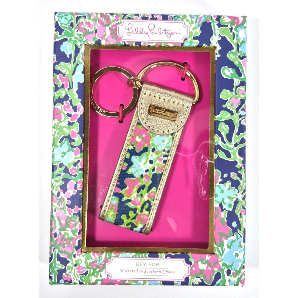 Lilly Pulitzer Key Fob Keychain Womens OS Blue Southern Charm NEW Floral Gold